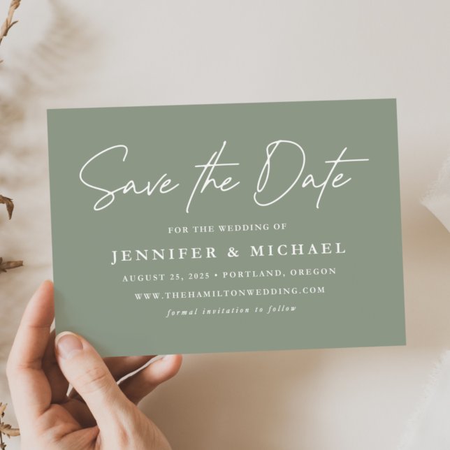 Casual Script Sage Green Wedding Save The Date (Creator Uploaded)