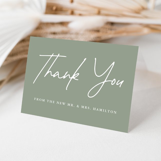 Casual Script Sage Green Wedding Thank You Card (Creator Uploaded)