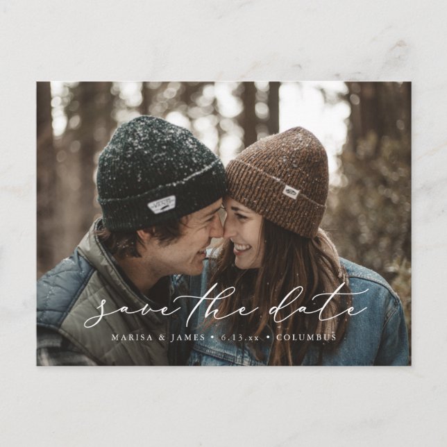 Casual Script Save the Date Photo Postcard (Front)