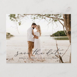 Casual Script Save the Date Photo Postcard Black 