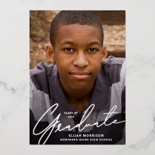 Casual Script Silver Foil 1-Photo Graduation Party