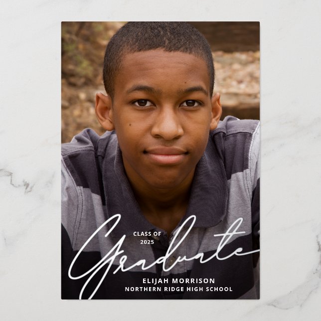 Casual Script Silver Foil 1-Photo Graduation Party (Front)