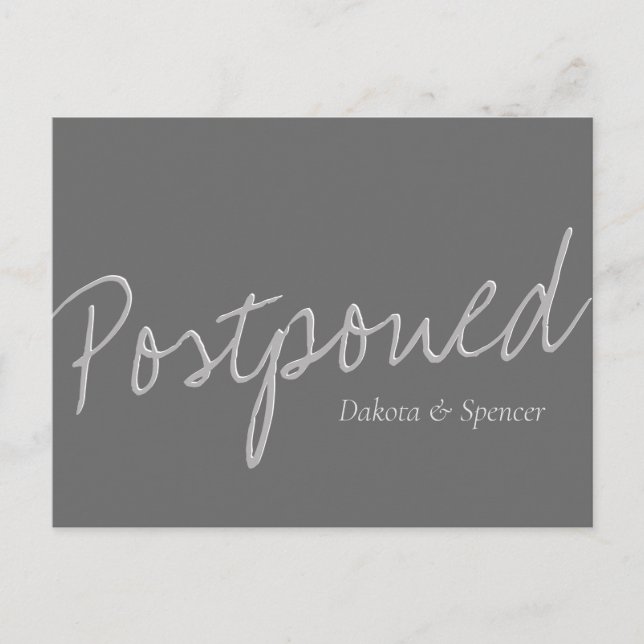 Casual Script | Silver Grey Postponed Wedding Postcard (Front)