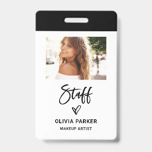 Casual Script Staff   Photo and Hand Drawn Heart ID Badge