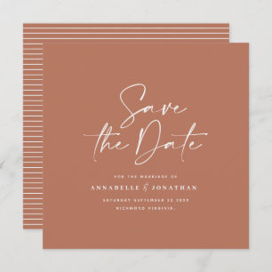 Casual script terracotta typography wedding save the date