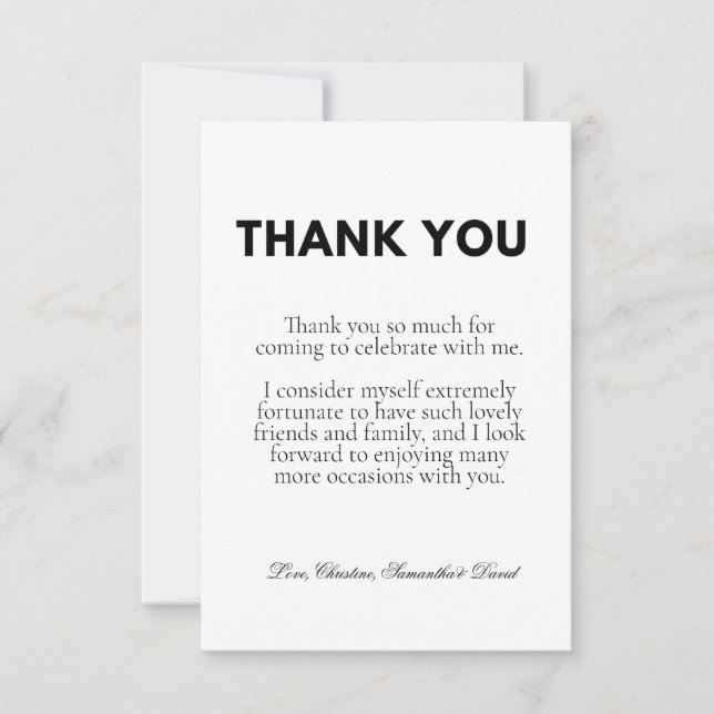 Casual script thank you message note card (Front)