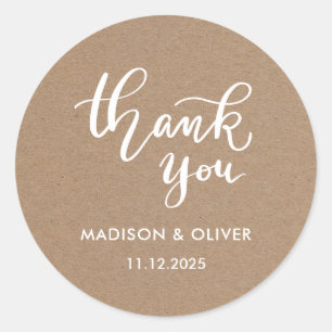 Casual Script Thank You Rustic Wedding Classic Round Sticker