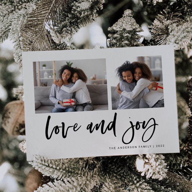 Casual Script Two Photo Grid | Love and Joy Holiday Card (Creator Uploaded)