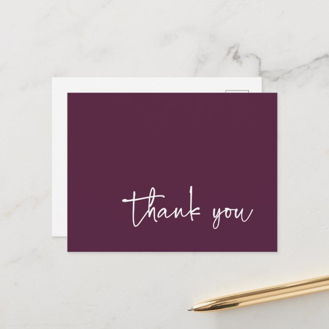 Casual Script Typography Plum Thank You Postcard (Front/Back In Situ)