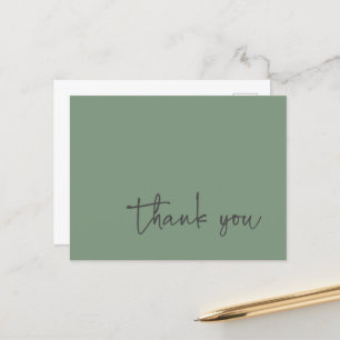 Casual Script Typography Sage Green Thank You Postcard