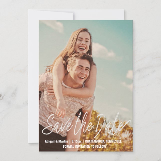 Casual Script Wedding Save the Date Photo Invitation (Front)