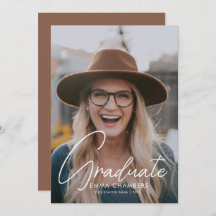 Casual Script White Photo Graduation Party Invitation