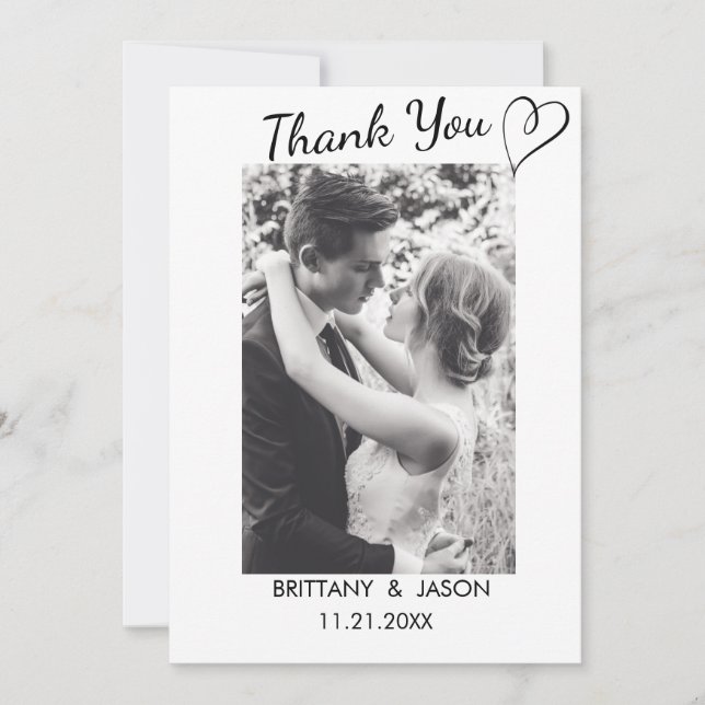 Casual Script with Heart Wedding Photo  Thank You Invitation (Front)
