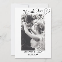 Casual Script with Heart Wedding Photo  Thank You