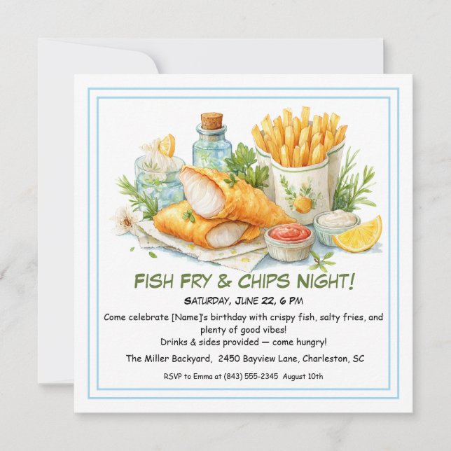 Casual Seafood - Fish Fry & Chips Birthday  Holiday Card (Front)