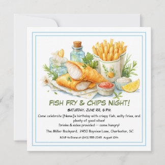 Casual Seafood - Fish Fry & Chips Birthday  Holiday Card