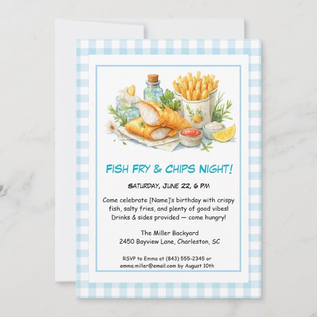 Casual Seafood - Fish Fry & Chips Birthday  Invitation (Front)