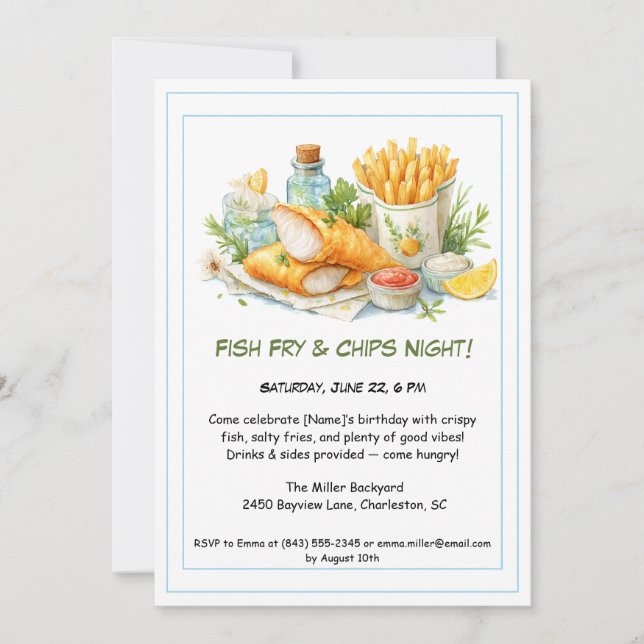 Casual Seafood - Fish Fry & Chips Birthday  Invitation (Front)