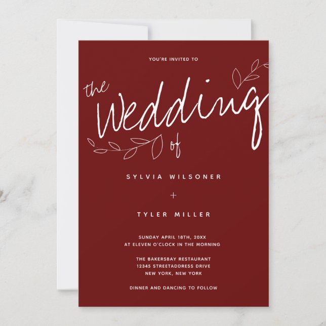 Casual Simple Modern Burgundy Typography Invitation (Front)