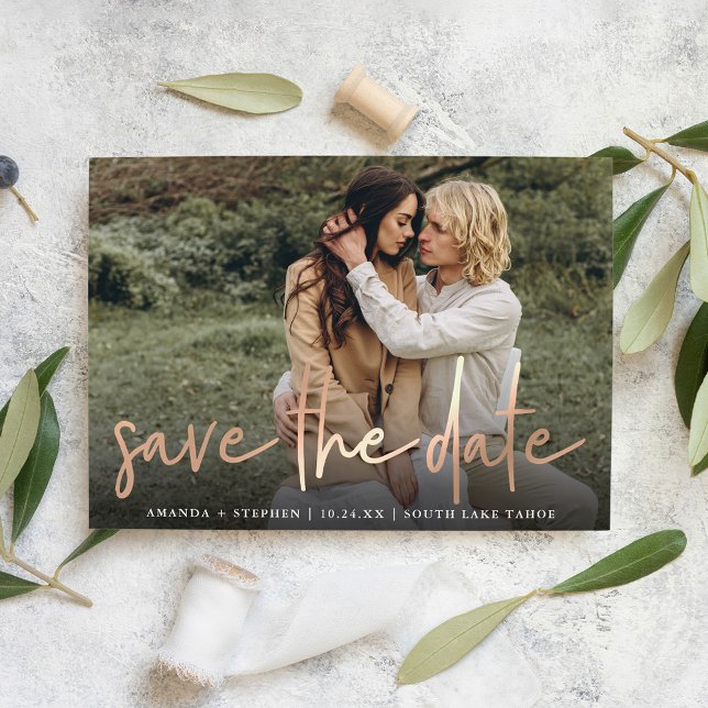 Casual Sketch Copper | Modern Photo Wedding Save The Date (Creator Uploaded)