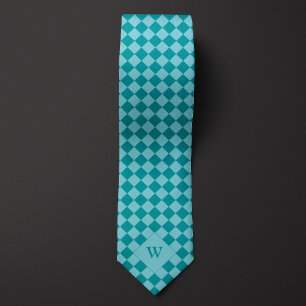 Casual Teal Chequered Monogram Tie