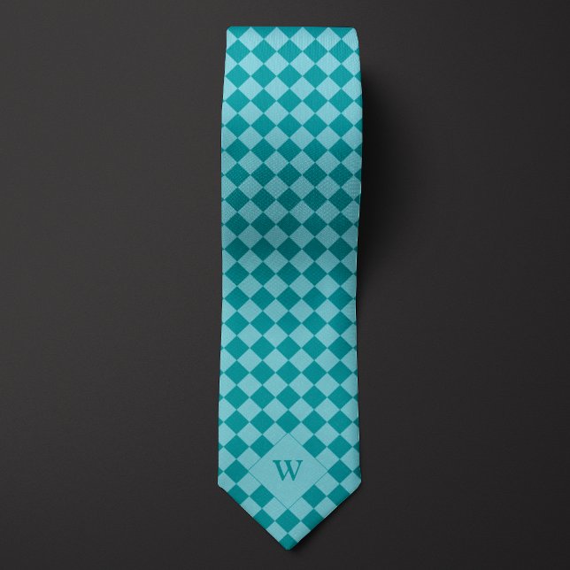 Casual Teal Chequered Monogram Tie (Creator Uploaded)