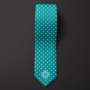 Casual Teal Circles Monogram Tie