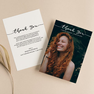 Casual Thank You Handwritten Script Graduate Photo Card