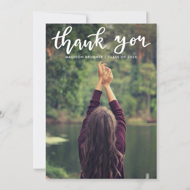 Casual Thank You Typography Script Graduate Photo Card (Front)