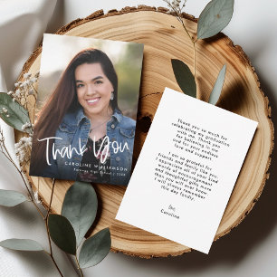 Casual Trendy Handwritten Script Graduation Photo Thank You Card