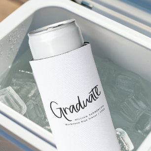 Casual Trendy Script Black & White Graduation Seltzer Can Cooler