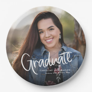 Casual Trendy Script Graduation Photo Paper Plate