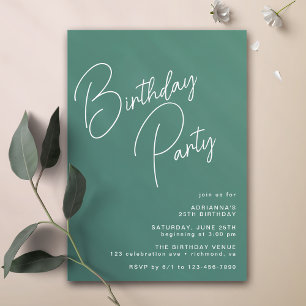 Casual Typography   Modern Sea Green Teal Birthday Invitation