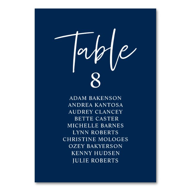 Casual Wedding Dinner, Guests Seating Chart Table Table Number (Front)