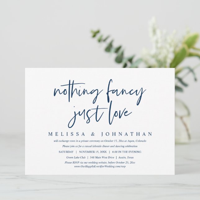 Casual Wedding Elopement, Nothing Fancy, Just Love Invitation (Standing Front)