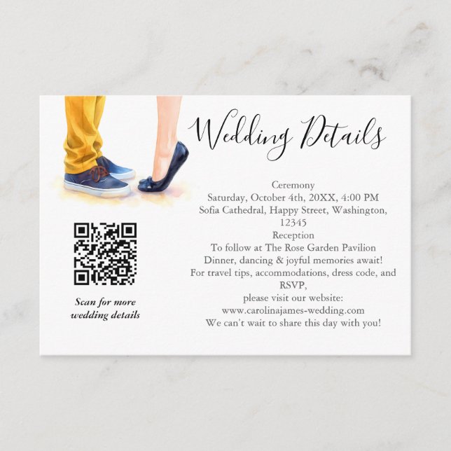 Casual Wedding Modern Script Couple Illustration  Enclosure Card (Front)