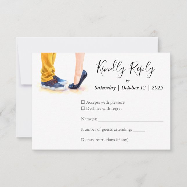 Casual Wedding Modern Script Couple Illustration  RSVP Card (Front)