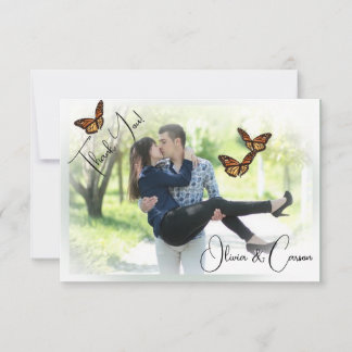 Casual Wedding Photo Velum edged Butterfly Thank You Card