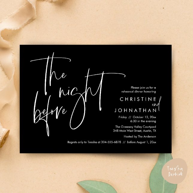 Casual Wedding Rehearsal Dinner, The Night Before Invitation (The night before, Casual Modern Wedding Rehearsal Dinner Invitation Card PDF Black White)