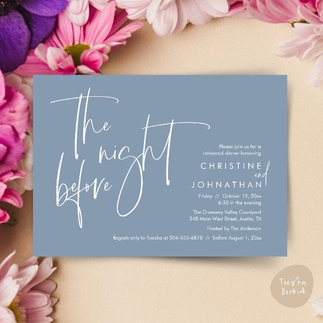 Casual Wedding Rehearsal Dinner, The Night Before Invitation (The night before, Casual Modern Wedding Rehearsal Dinner Invitation Card PDF Dusty Blue)