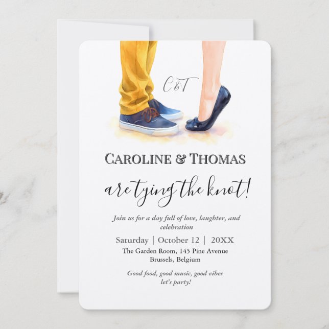 Casual Wedding Watercolor Couple Illustration  Invitation (Front)