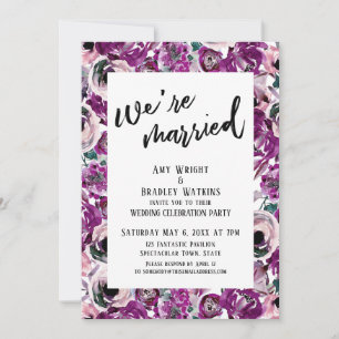 Casual We're Married Bold Pink Watercolor Flowers Invitation
