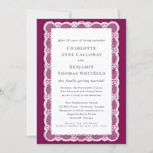 casual White Lace Plum Purple Elegant Wedding  Invitation