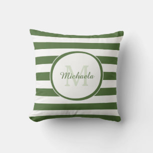 Casual Wide Stripes With Monogrammed Name in Green Cushion