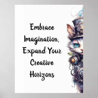 Cat 1 Kitten and top hat watercolor Poster