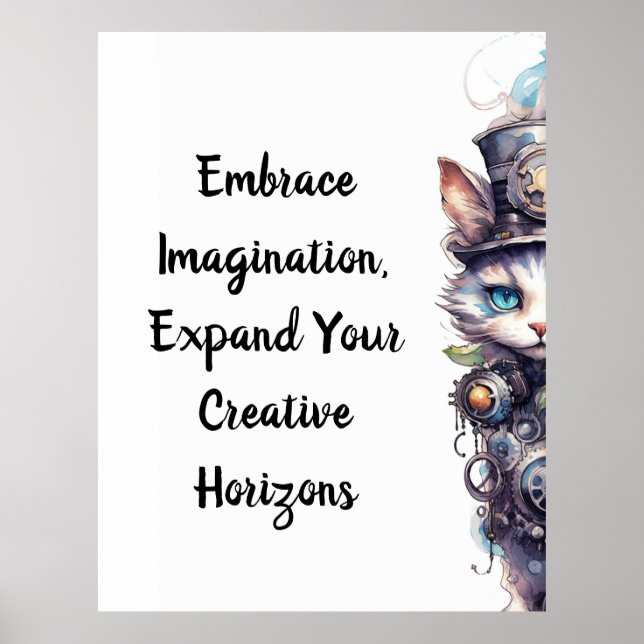 Cat 1 Kitten and top hat watercolor Poster (Front)