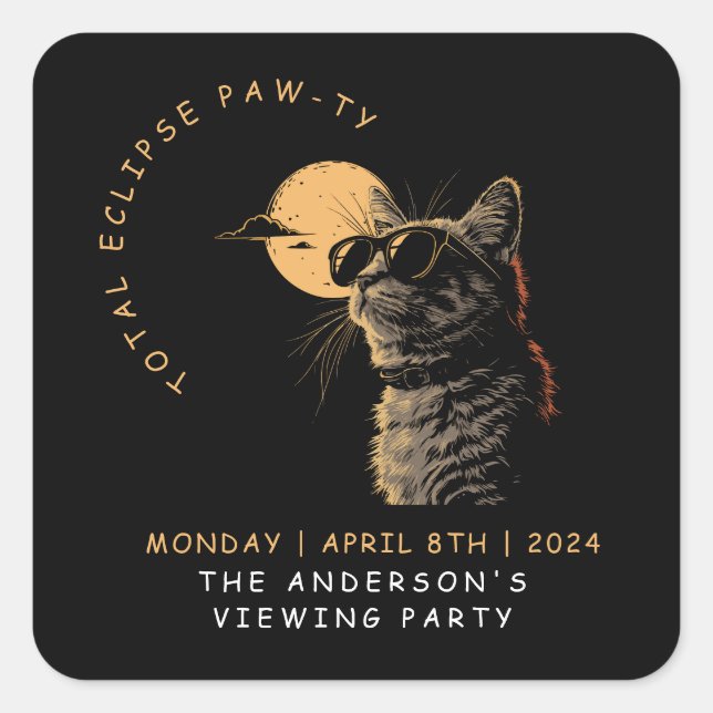 Cat 2024 Total Solar Eclipse Viewing Party Invi Square Sticker (Front)
