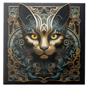 Cat 3D Effect With Gold Accent Abstract Art Tile