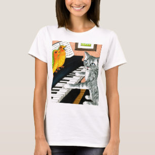 Cat 457 playing Birds Piano T-Shirt