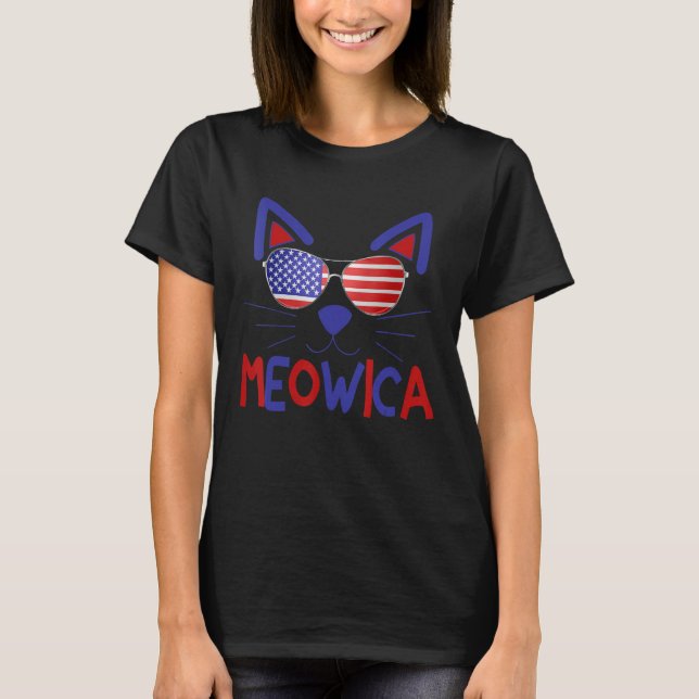 Cat 4th July Meowica USA American Flag Independenc T-Shirt (Front)